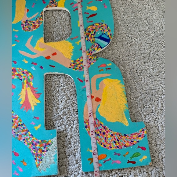Handpainted wooden letter R Mermaid Beach Print Handmade Handcrafted Pink Blue - Picture 3 of 5